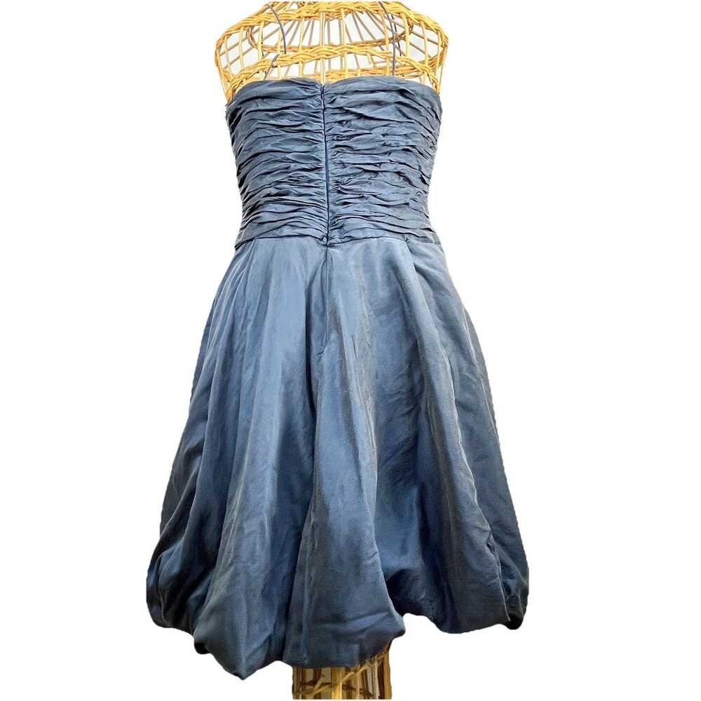 Badgley Mischka Peach Skin Silk Spaghetti Strap Blue Bubble Hem Dress Sz 6 - Picture 3 of 16